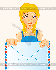 Girl with envelope - vector clip art