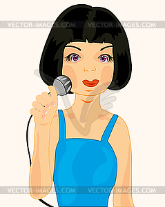 Девушка с микрофоном - клипарт в векторном формате
