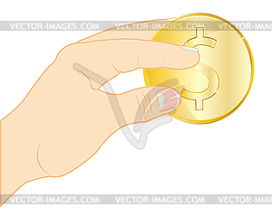 Coin in hand - vector clip art