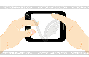 Telephone in hand of person - vector clipart