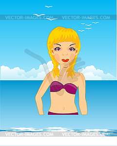 Making look younger girl on sea - vector image