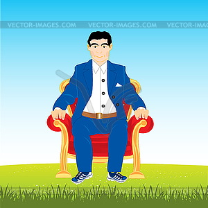 Man in easy chair on glade - vector clip art