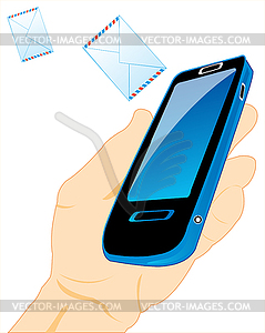 Mobile telephone in hand - vector clip art