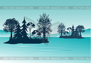 Island on river - vector clipart