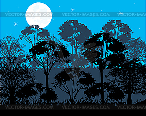 Ночь в лесу - векторное графическое изображение
