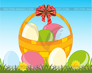 Peaster egg in basket - vector image