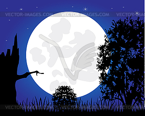 Night and tree - vector clipart