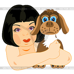 Girl with dog - vector image