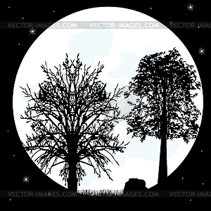 Silhouettes tree on background of moon - vector clip art