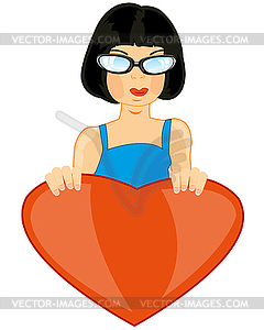 Girl brunette with heart - vector image