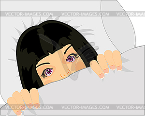 Girl under blanket - vector clip art