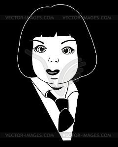 Девушка на черном - черно-белый векторный клипарт