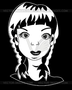 Head of girl on black - vector image