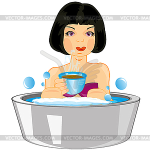 Girl with cup coffee is washed - vector clipart / vector image