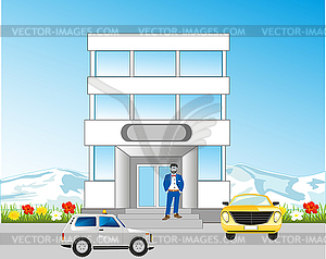 Building beside roads - stock vector clipart