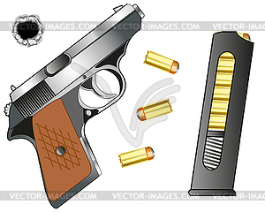Gun and cartridge clip with patron - vector clipart