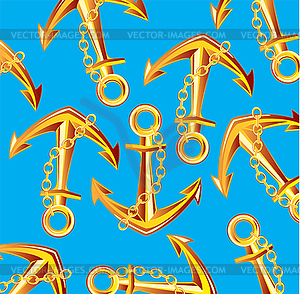 Golden anchor on turn blue - vector clipart