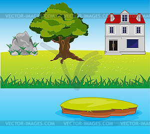 House beside yard - vector clip art