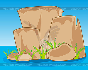 Stone island in ocean - vector clip art