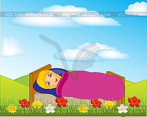 Девушка спит на природе - изображение в формате EPS
