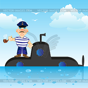 Submarine with captain - vector clipart