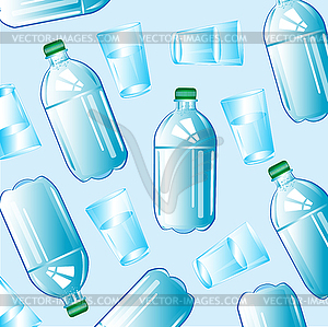 Water in bottle and glass - vector image