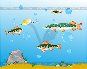 Fishing on pike and perch - vector clipart