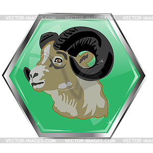 Mountain ram on button - vector image