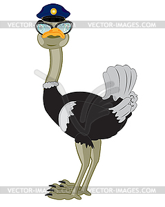 Ostrich bespectacled and service cap - vector clip art