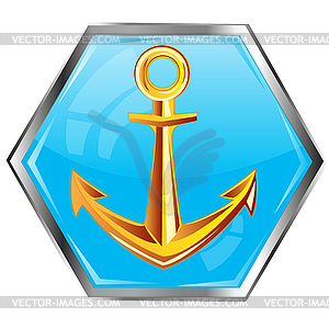 Golden anchor on button - vector clip art