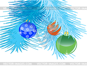 Branch fur with new year toy - vector clipart