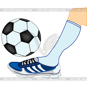 Leg of soccer player with ball - stock vector clipart