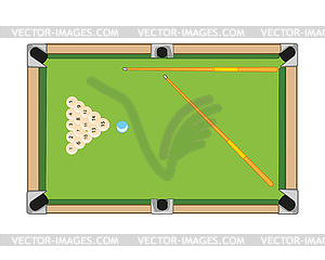 Billiard table and balls with cue - vector clip art