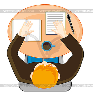 Man for worker by table - vector clipart