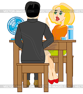 Two persons at table - vector clip art