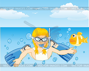 Girl dives in ocean - vector clipart / vector image