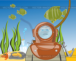 Diver on day of ocean - vector clip art