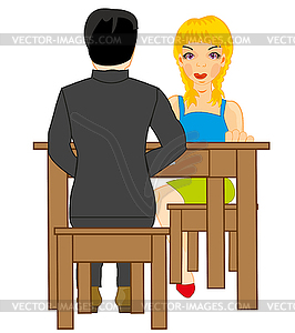 Girl and lad at table - vector image