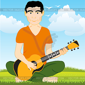 Человек на поляне играет на гитаре - клипарт Royalty-Free