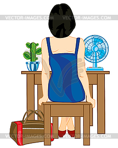 Girl at table - vector clipart / vector image