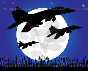 Siuet warplane in night - vector clipart