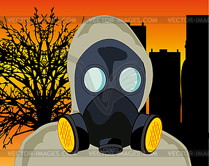 Persons in gas mask and ecological catastrophe - vector clip art