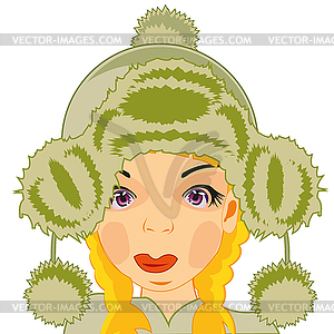 Девушка в меховой шапке - рисунок в векторном формате