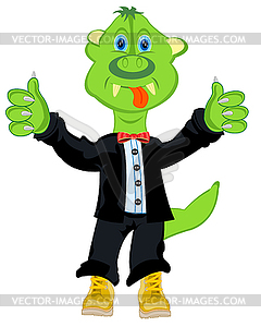 Green crock in suit - vector clip art