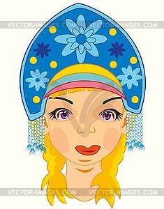 Girl in national headdress woman s headdress - royalty-free vector clipart