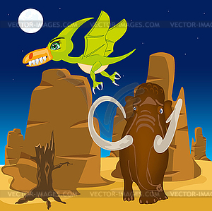 Prehistorical animal on nature.Dinosaur and - vector image