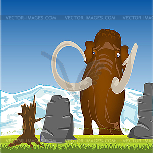 Mammoth on glade.Prehistorical animal mammoth on - vector clipart