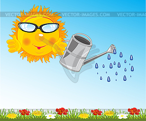 Sun waterring flower on glade - vector clip art
