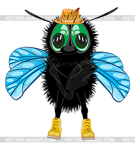 Cartoon insect fly in hat and shoe - stock vector clipart