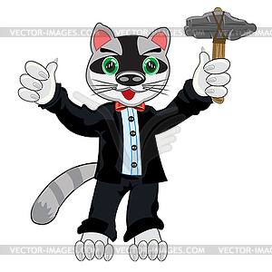 Cartoon animal racoon in fashionable suit with ston - vector clipart